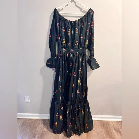 NWT Agua By Agua Bendita Almendra Dahlia Floral Off Shoulder Maxi Dress Sz Large - Picture 9 of 11